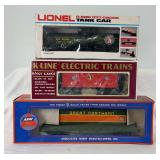 Modern Lionel O Gauge 6304, K-Line K-6174, AHM 7301 C Great Northern flat car w/crates in boxes