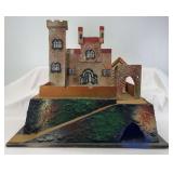 Composition material fortification castle toy soldier diorama with sentry shack 16-3/4" x 10-3/4" x 14.5" Elastolin Lineol? marked Made in Germany
