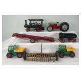 Product Miniature Ford 9N farm tractor, rake, Case steam tractor and water tender, Tru-Scale elevator, Gamma Duetz Intrac
