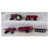 Ertl International Harvester farm tractor, plow, disc, wagon, manure spreader