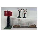 Kibri/Bub/Hornby Spur 1/Gauge One or O Gauge crossing gate, water tower, two road signs
