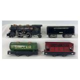 Prewar American Flyer O Gauge 420 2-4-2 steam loco and 1122 tender with 1228 Sinclair tank and 311267 Pennsylvania hopper