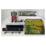 Marx O Gauge lithographed tinplate tunnel, bridge span, water tower, track bumpers and More