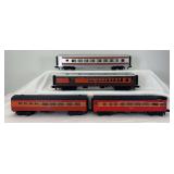 Modern MTH O Gauge passenger cars; SF coach, C&A combine, SP coach & obs