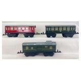 Group of three O Gauge German passenger cars two 1st-2nd class one mail-baggage