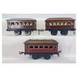 Group of three prewar Gebruder Bing G.B.N. O Gauge 2nd class passenger coaches