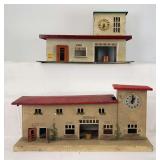 HO Scale group of two Kibri railroad train station platforms w/clocks, one windup