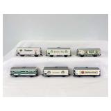 Fleischmann HO Gauge group of six beer cars Kronen, Berliner Kindl, Beck's, Alpirsbacher Klosterbrau, Meister-Pils, Tucher Pils