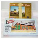 HO Gauge IHC 3501 Railroad Yard Buildings and Walthers 933-3007 2-stall Engine House, unbuilt kits in box