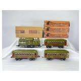 Prewar Lionel O Gauge 254 L. Olive electric loco, two 610 Pullman and 612 observation in original boxes