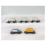 Marklin HO Gauge group of five tank cars; three bart smit, one Aral, one Shell