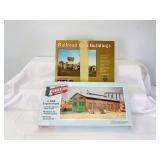 HO Gauge IHC 3501 Railroad Yard Buildings and Walthers 933-3007 2-stall Engine House, unbuilt kits in box