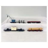 Marklin HO Gauge DB Kranwagen, DB flat w/VTG containers, twin flat cars w/lumber load, DB gondola, DB depressed center flat w/Bahia load