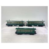Three MTH Rail King O Gauge Overton Wanderer passenger coaches 1965, 1969, 1999