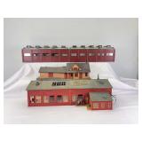 HO Gauge railroad station w/platform, engine house, engine sheds/workshops