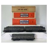 Postwar Lionel O Gauge 2344P, 2344C, 2344T New York Central NYC EMD F3 ABA diesel locomotive units in boxes