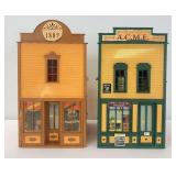 Piko G Scale buildings; No. 62236 A.C.M.E. Hardware Store and No. 62237 Leather Goods and Boots, built
