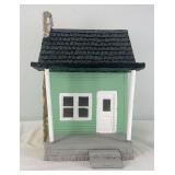 Green cement/concrete G Scale one room home with stone chimney accessory building