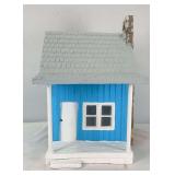 Blue cement/concrete G Scale one room home with stone chimney accessory building
