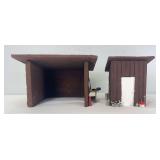 Two brown equipment tool sheds cement/concrete G Scale one room accessory buildings for layout