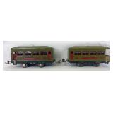 Prewar Lionel O Gauge No. 529 Pullman and 530 observation, olive green