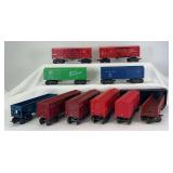 Group of ten Marx O Gauge plastic 8-wheel freight trains three 54099; two 186028; two 467110; 21913; 34178; 339234