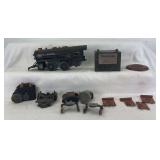 Prewar American Flyer O Gauge steam locomotive, 1051H transformer, motor, searchlight housing, pilot, more