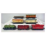 Prewar Lionel O Gauge 812 gondola, 813 stock, 814 Auto, 814R reefer, 815 tank, 816 hopper and 817 caboose, freight trains