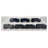 Marx O Gauge streamlined plastic tenders, Southern Pacific, Santa Fe, Canadian Pacific