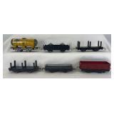 Marx O Gauge 552 and 553 w/Joy Line couplers, four flatcars w/tab and slot couplers