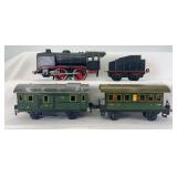 Marklin O Gauge R910 0-4-0 steam locomotive with R919/0 0/32 tender, 17280 baggage, 17270 Mainz coach passenger train