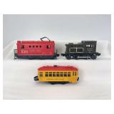 Postwar Lionel O Gauge No. 42 Picatinny Arsenal diesel switcher, 60 trolley, 520 boxcab electric