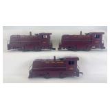Three Marx O Gauge unpainted maroon 588 New York Central diesel switcher locomotives