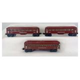 Prewar Lionel O Gauge 2642 Pullman, 2642 Pullman, 2643 observation passenger trains in brown
