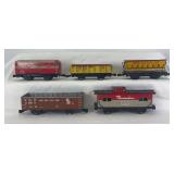 Marx O Gauge 567 Side Dump, 37970 Pennsylvania box, 241708 B&O gondola, 36000 C&O high side, 20112 NYC Pacemaker caboose