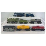 Marx O Gauge group of fantasy custom made, box cab electric, Royal Blue 490, 0-4-0 AF Sylvan steam and tender, tank cars