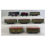 Prewar Ives O Gauge electric tinplate steam locomotive and 1507 tender, four 1811 coaches, 1812 observation, 1813 baggage passenger train