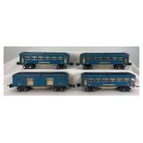 Prewar Lionel O Gauge 615, 613, 613, 614 baby Blue Comet passenger cars