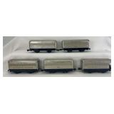 Marx O Gauge New York Central passenger cars; four 2071 coaches, one 2072 observation