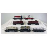 Prewar Lionel O Gauge freight cars; 651, 654, 1680, 1682, 1682, 2680, 3659
