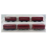 Marx O Gauge three 245 Bogota Pullman coaches and three 246 Montclair Pullman coaches, two with lithographed frames
