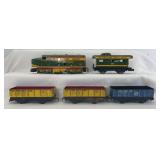 Marx O Gauge 4000 electric Seaboard diesel locomotive A unit with; 91257 Seaboard, two 241708 B&O gondolas; 956 Seaboard caboose