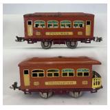 Prewar Lionel O Gauge 529 Pullman and 530 Observation terra cotta, cream, maroon 4-wheel passenger trains