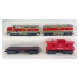 Marx O Gauge Monon CIL 81F diesel A-unit and B b-unit with Erie flat and C-350 Monon CIL caboose