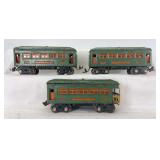 Prewar Lionel O Gauge 607 Pullman, 607 Pullman, 608 observation Peacock/orange, nickel