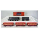 Prewar Lionel O Gauge 1688E streamlined 2-4-2 steam, 1689T tender, two 1690 coaches, 1691 observation Lionel Lines passenger cars
