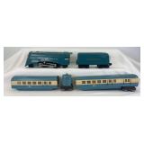 Prewar Lionel O Gauge 265E Commodore Vanderbilt w/265T tender, 617 coach, 619 observation in  Blue Streak colors