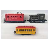 Postwar Lionel O Gauge No. 42 Picatinny Arsenal diesel switcher, 60 trolley, 520 boxcab electric