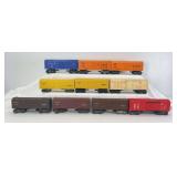 Group of ten Marx O Gauge box, stock and refrigerator cars with numerous variations