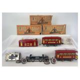 Prewar Lionel O Gauge 248 red/cream boxcab, 629 red Pullman, 630 red observation in original boxes